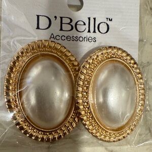 D'Bello Gold and Faux Pearl Oval Earrings